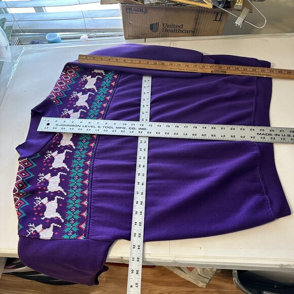 Vtg Womens Holiday Sweatshirt Purple Reindeer 1980s Holiday Sweater Pullover - Picture 4 of 6